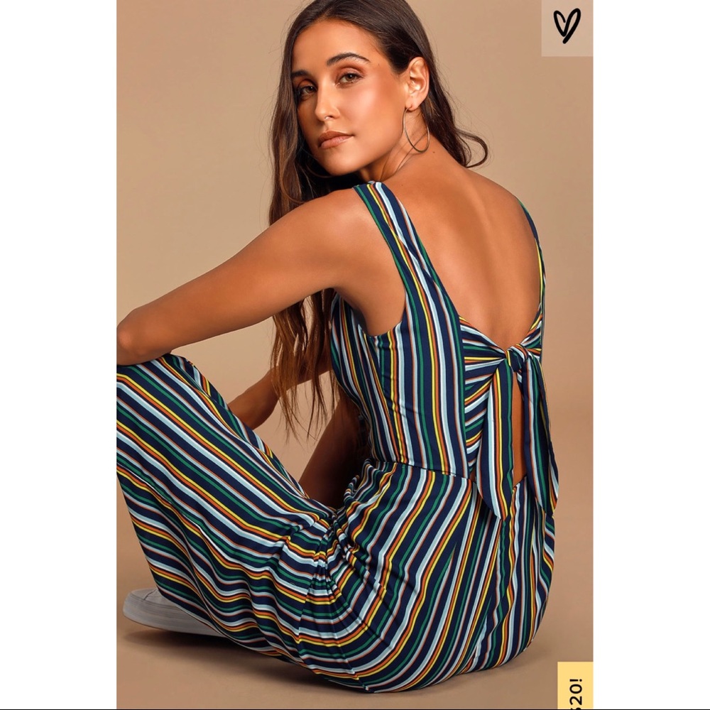 Allyson Navy Blue Multi Striped Culotte Jumpsuit
